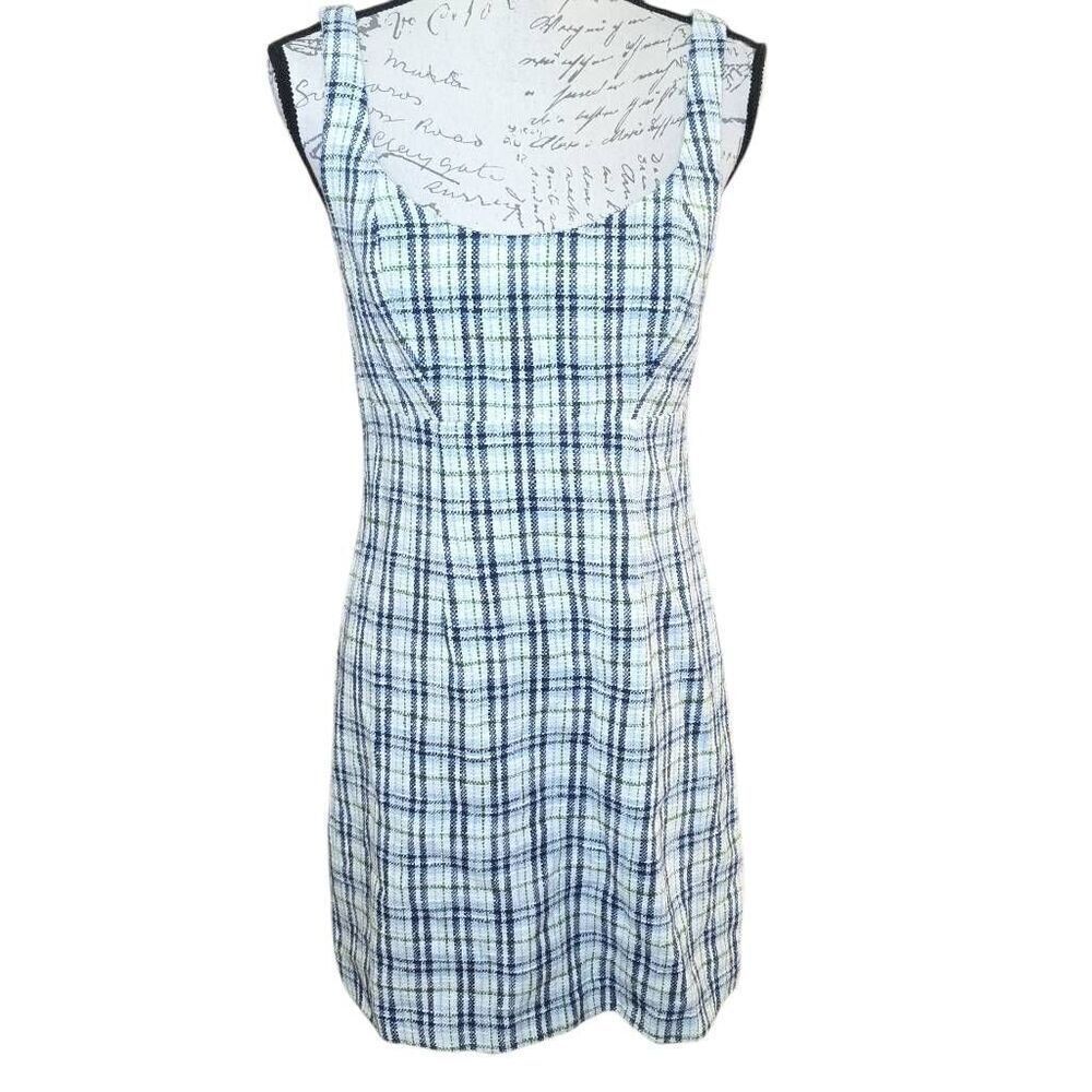 Abercrombie & Fitch Women's Size Medium Petite White Navy Green Plaid Tank Dress